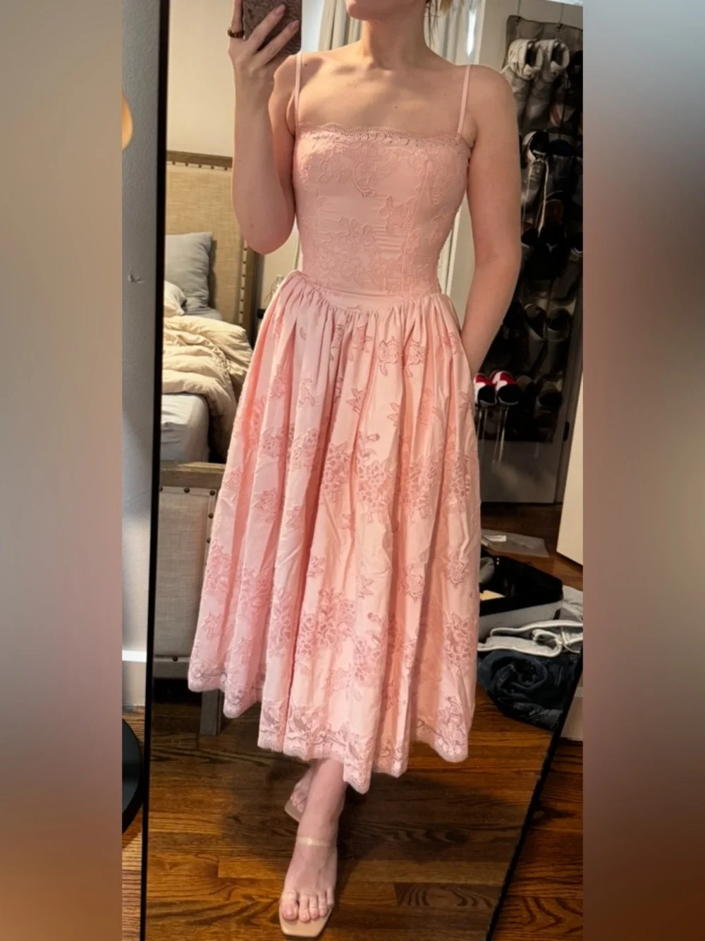 House of CB CHLOE Pink Cotton Broderie Anglais Lace Midi Sundress - Picture 5 of 9